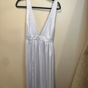 White Fox Boutique White Satin Plunge Maxi Dress